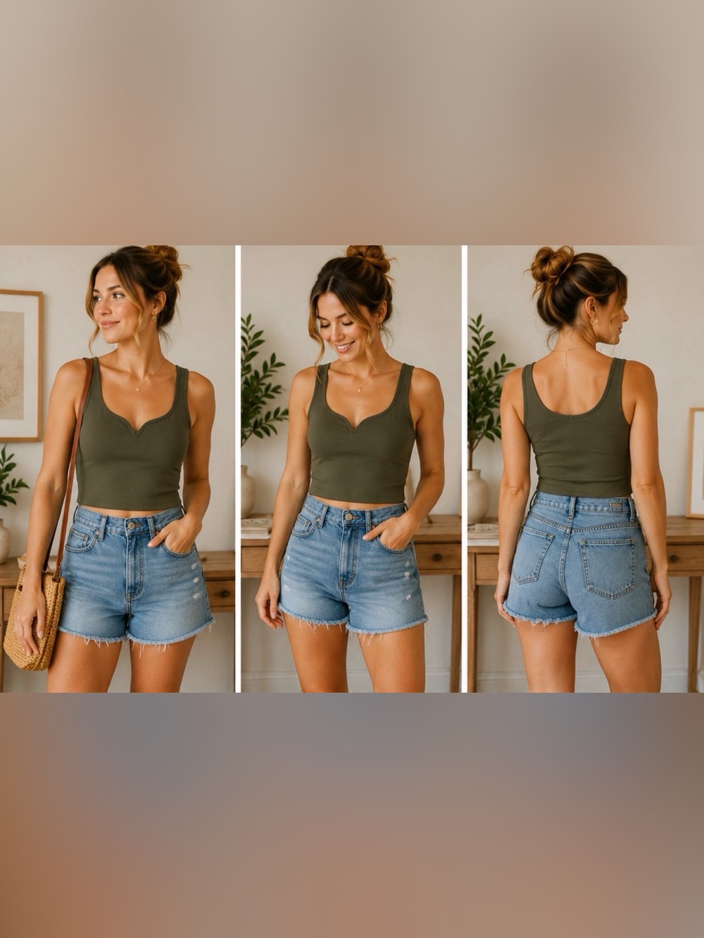 594 NWT Abercrombie & Fitch Soft A&F Olive Green V-Neck Crop Tank Top XS